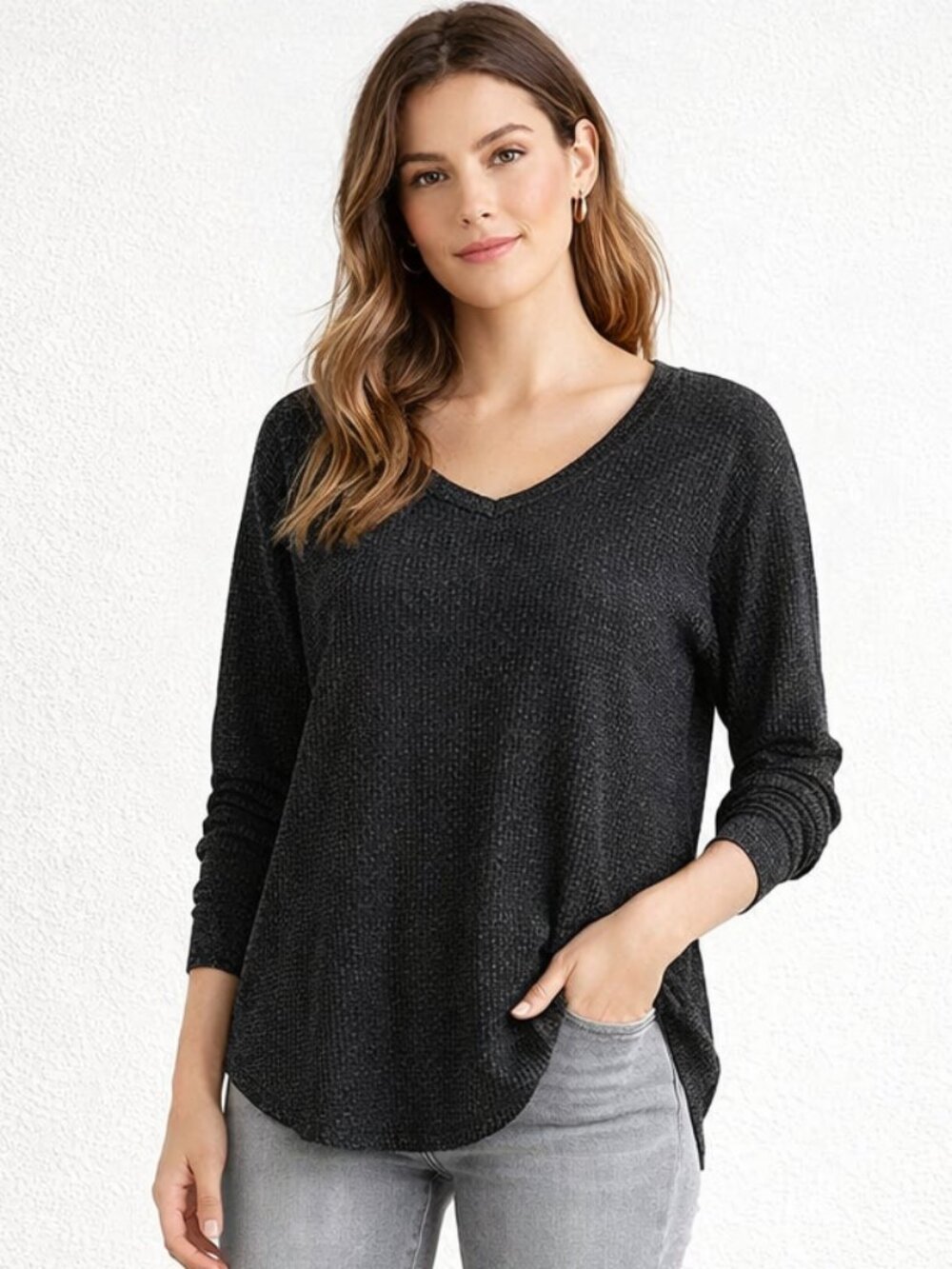 Columbia Sportswear Waffle Knit V Neck Long Sleeve Pullover Top
